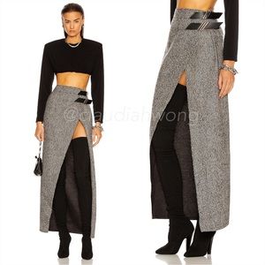 THE ATTICO Virgin Wool Logo Wrap Maxi Skirt in Grey